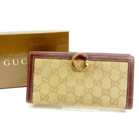 Gucci long Wallet GG mark GG canvas beige purple leather - Picture 1 of 6